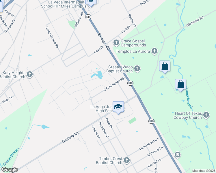 map of restaurants, bars, coffee shops, grocery stores, and more near 4404 South Fork Ranch Road in Waco