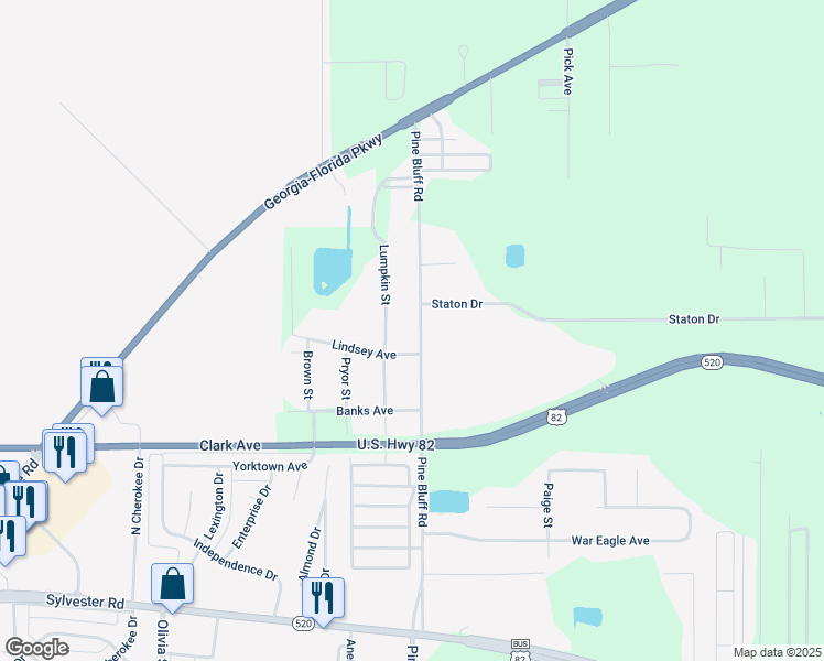 map of restaurants, bars, coffee shops, grocery stores, and more near 405 Pine Bluff Road in Albany