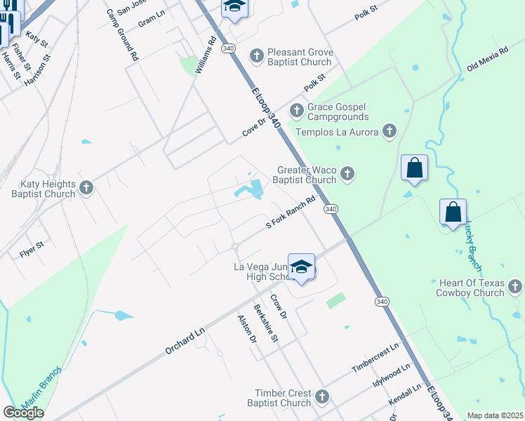 map of restaurants, bars, coffee shops, grocery stores, and more near 4152 Riata Ranch Road in Waco