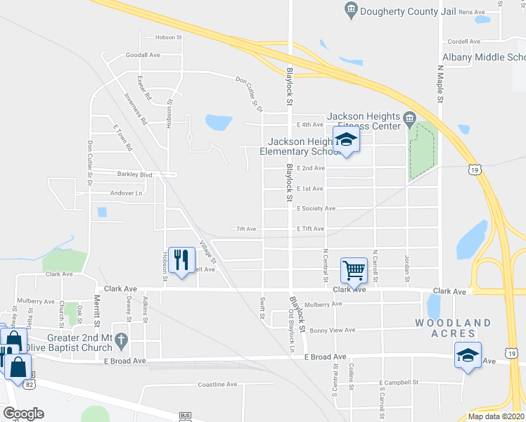 map of restaurants, bars, coffee shops, grocery stores, and more near 727 Swift Street in Albany