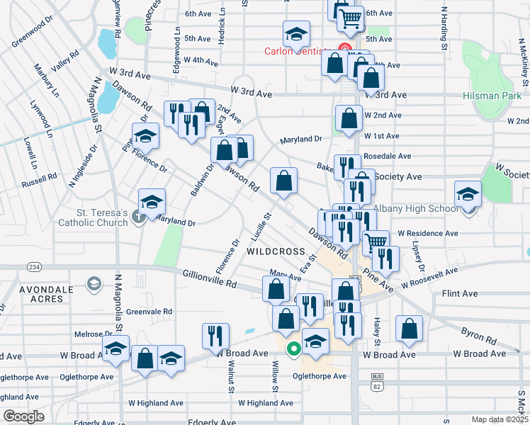 map of restaurants, bars, coffee shops, grocery stores, and more near 413 Lucille Street in Albany