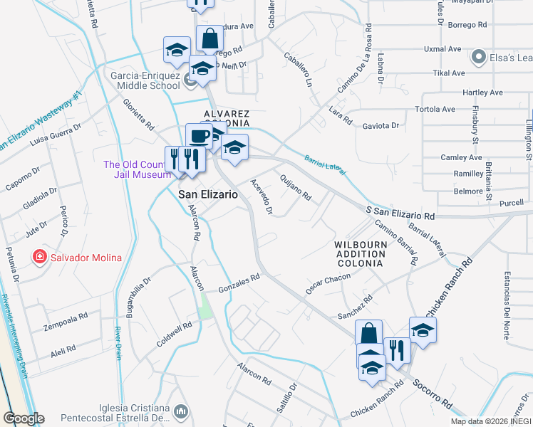 map of restaurants, bars, coffee shops, grocery stores, and more near 12742 Acevedo Drive in San Elizario