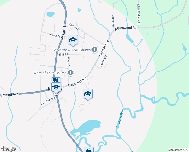 map of restaurants, bars, coffee shops, grocery stores, and more near 54 James Street in Brantley