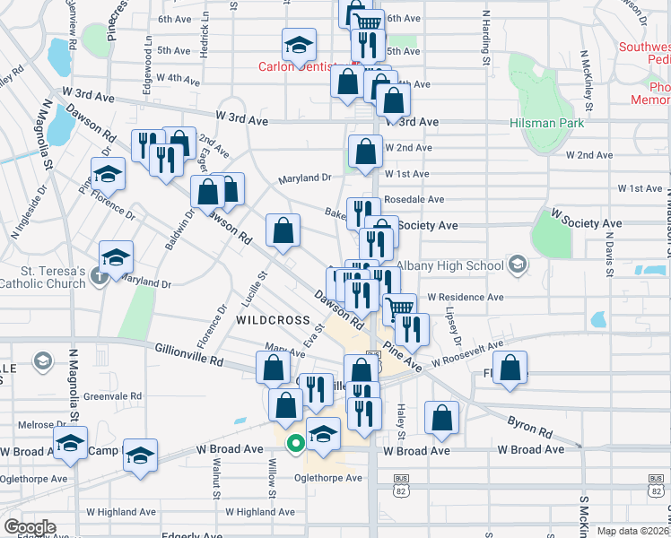 map of restaurants, bars, coffee shops, grocery stores, and more near 1118 Eager Avenue in Albany