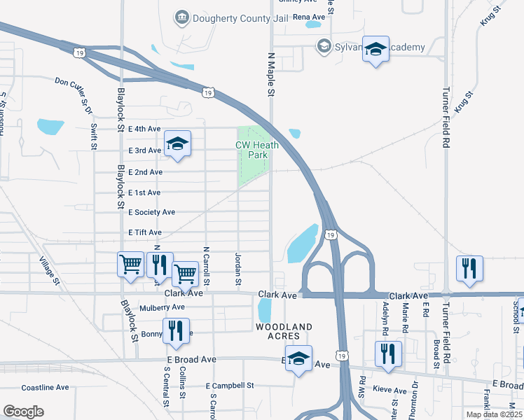 map of restaurants, bars, coffee shops, grocery stores, and more near 1514 East Society Avenue in Albany