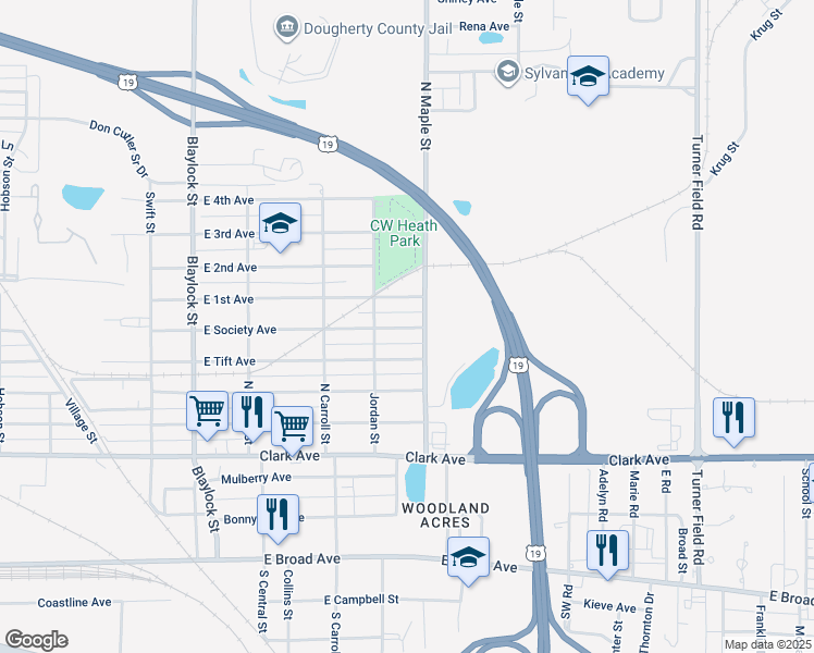 map of restaurants, bars, coffee shops, grocery stores, and more near 1514 East Society Avenue in Albany