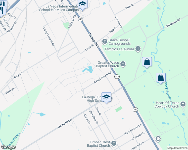 map of restaurants, bars, coffee shops, grocery stores, and more near 4152 Riata Ranch Road in Waco