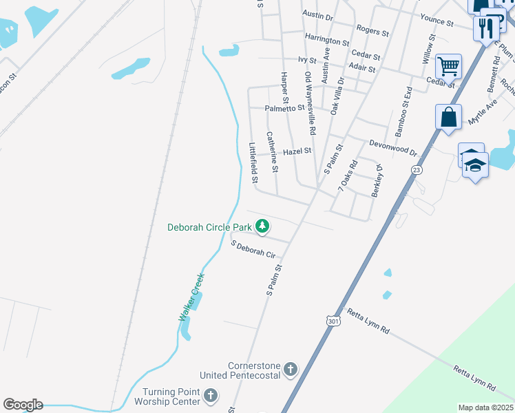 map of restaurants, bars, coffee shops, grocery stores, and more near 111 Villa Road in Jesup