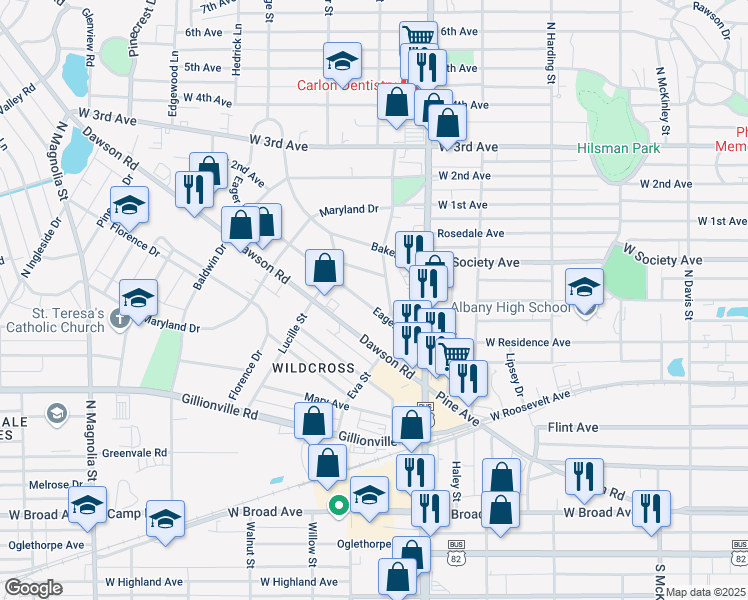map of restaurants, bars, coffee shops, grocery stores, and more near 1118 Eager Avenue in Albany