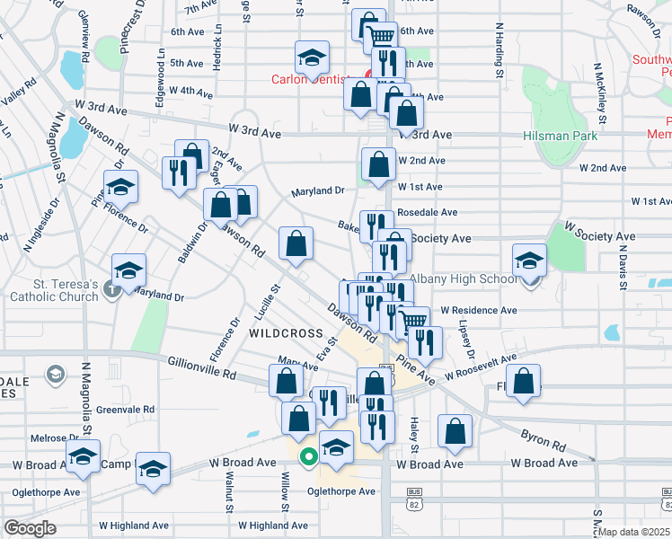 map of restaurants, bars, coffee shops, grocery stores, and more near 1118 Eager Avenue in Albany