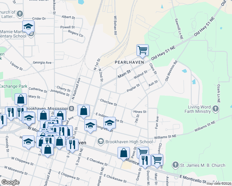 map of restaurants, bars, coffee shops, grocery stores, and more near 101 Weems Street in Brookhaven