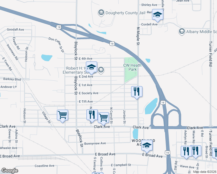 map of restaurants, bars, coffee shops, grocery stores, and more near 901-999 North Carroll Street in Albany