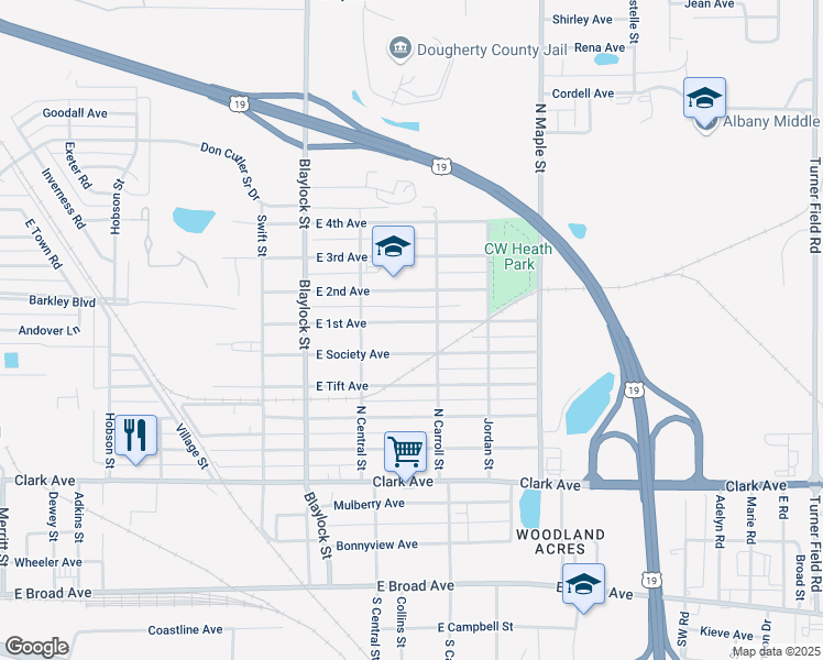 map of restaurants, bars, coffee shops, grocery stores, and more near 1324 East 1st Avenue in Albany