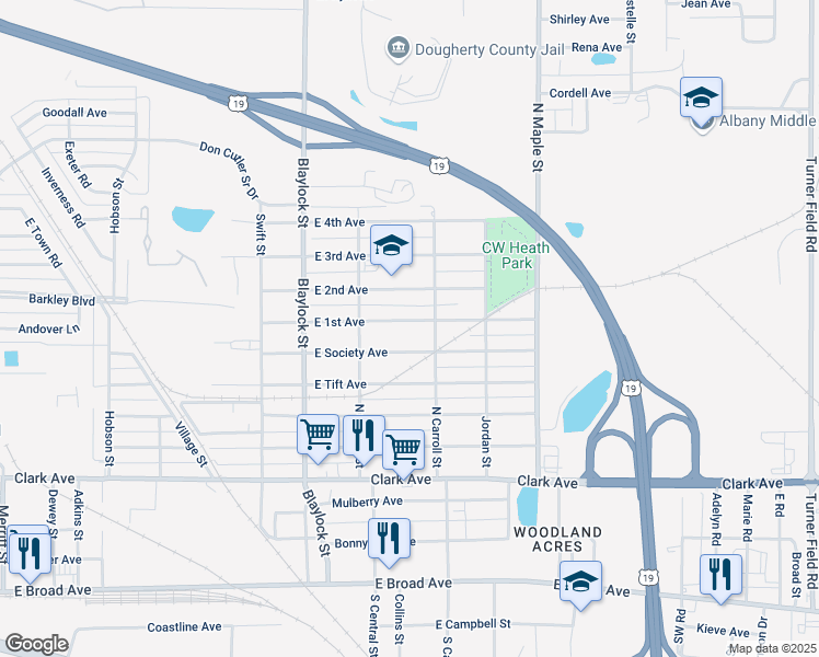 map of restaurants, bars, coffee shops, grocery stores, and more near 1324 East 1st Avenue in Albany