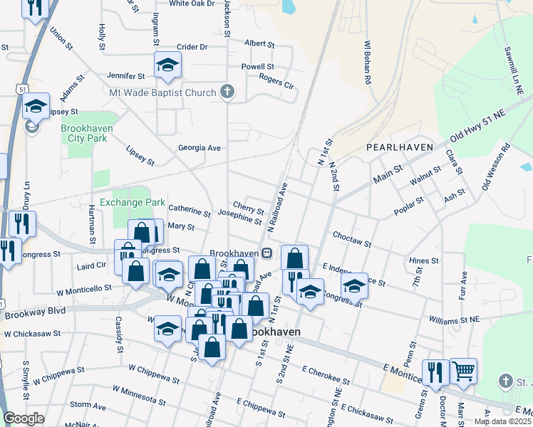 map of restaurants, bars, coffee shops, grocery stores, and more near 101-199 Olive St in Brookhaven