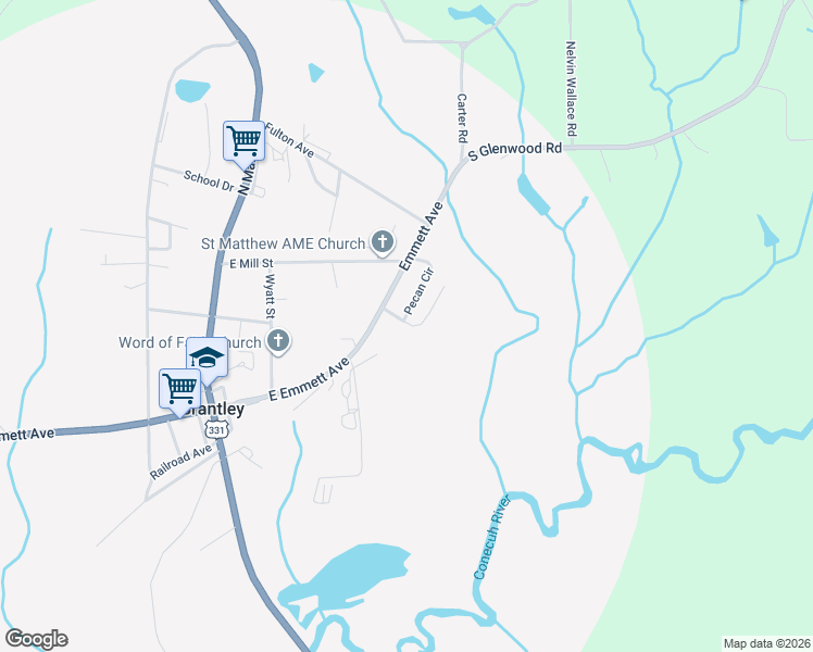 map of restaurants, bars, coffee shops, grocery stores, and more near 54 James Street in Brantley