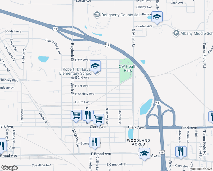 map of restaurants, bars, coffee shops, grocery stores, and more near 901 North Carroll Street in Albany