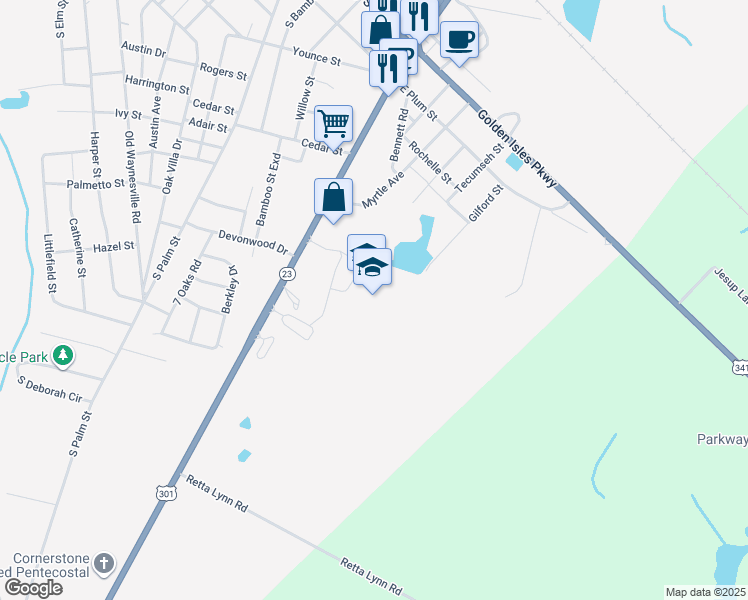 map of restaurants, bars, coffee shops, grocery stores, and more near 1175 U.S. 301 in Jesup