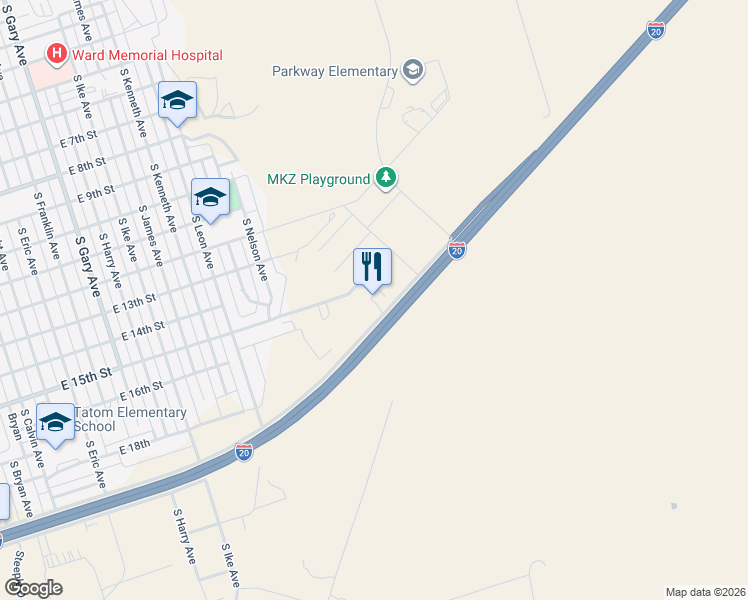 map of restaurants, bars, coffee shops, grocery stores, and more near 1259 Interstate 20 in Monahans