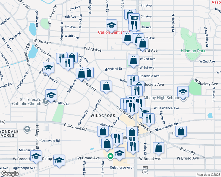 map of restaurants, bars, coffee shops, grocery stores, and more near 1139 Eager Avenue in Albany