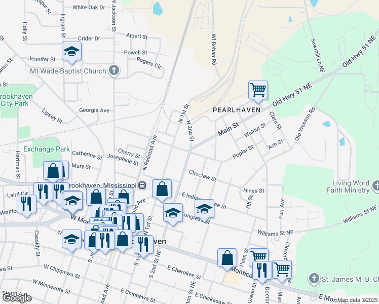 map of restaurants, bars, coffee shops, grocery stores, and more near East Enterprise Street in Brookhaven