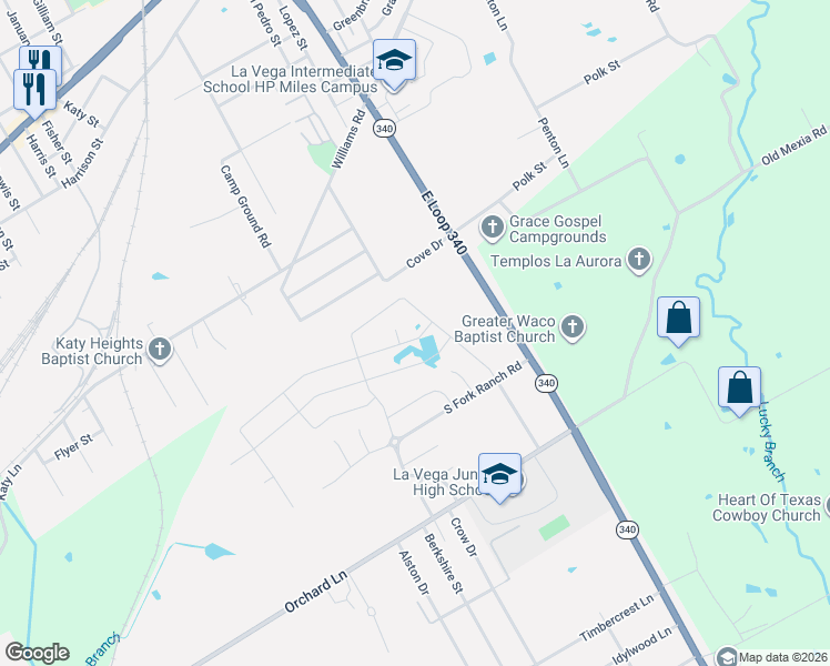 map of restaurants, bars, coffee shops, grocery stores, and more near 4017 Paradise Island Road in Waco