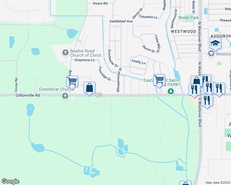 map of restaurants, bars, coffee shops, grocery stores, and more near 1601 Whisperwood Street in Albany