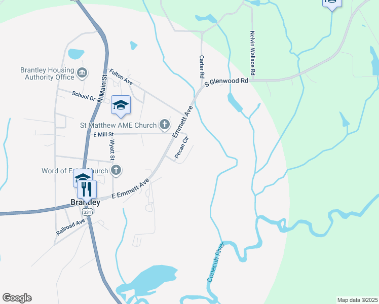map of restaurants, bars, coffee shops, grocery stores, and more near 57-239 James Street in Brantley