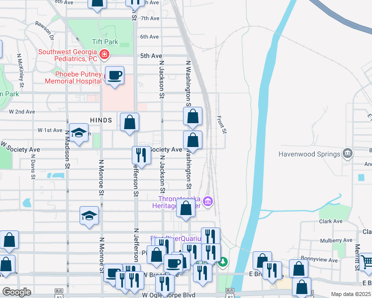 map of restaurants, bars, coffee shops, grocery stores, and more near 607 North Washington Street in Albany