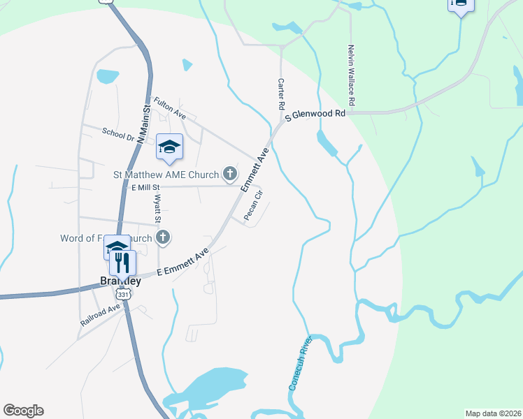 map of restaurants, bars, coffee shops, grocery stores, and more near 57-239 James Street in Brantley