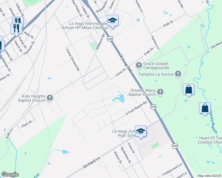 map of restaurants, bars, coffee shops, grocery stores, and more near Cove Drive in Bellmead