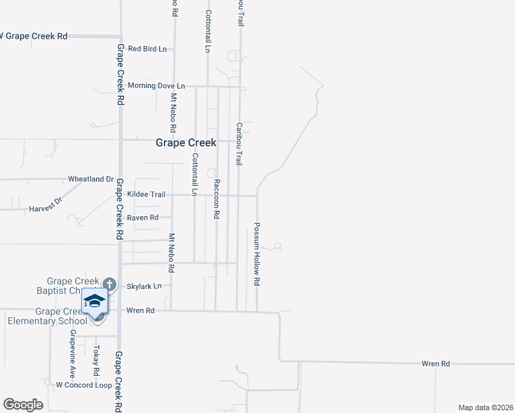 map of restaurants, bars, coffee shops, grocery stores, and more near 7342 Kildee Trail in Grape Creek