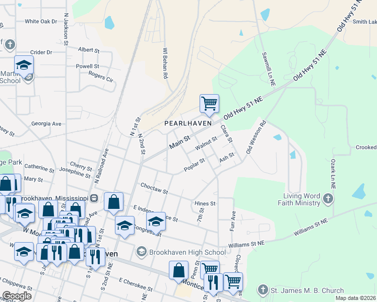 map of restaurants, bars, coffee shops, grocery stores, and more near 101-199 School Street in Brookhaven
