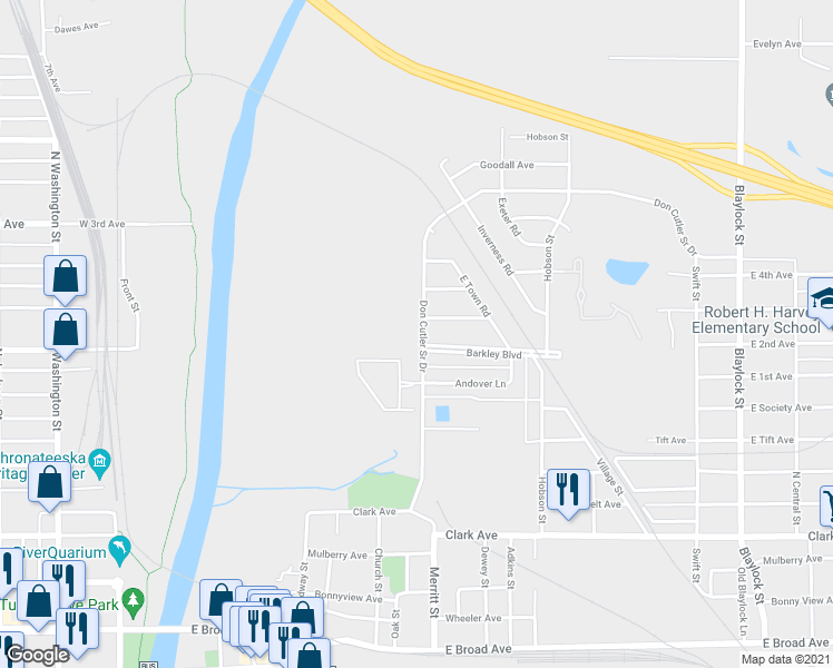 map of restaurants, bars, coffee shops, grocery stores, and more near 703 Don Cutler Sr Drive in Albany