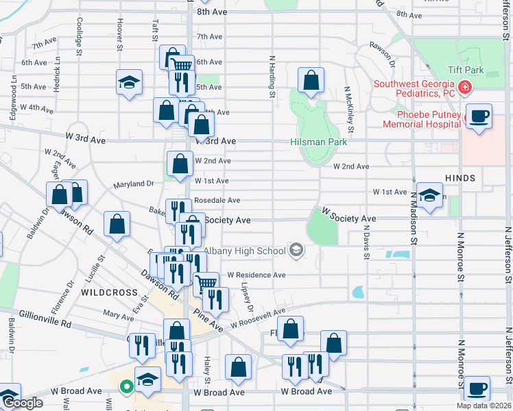 map of restaurants, bars, coffee shops, grocery stores, and more near 916 Rosedale Avenue in Albany