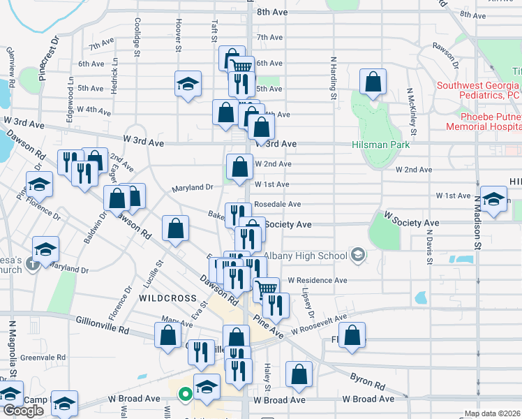 map of restaurants, bars, coffee shops, grocery stores, and more near 1012 Rosedale Avenue in Albany