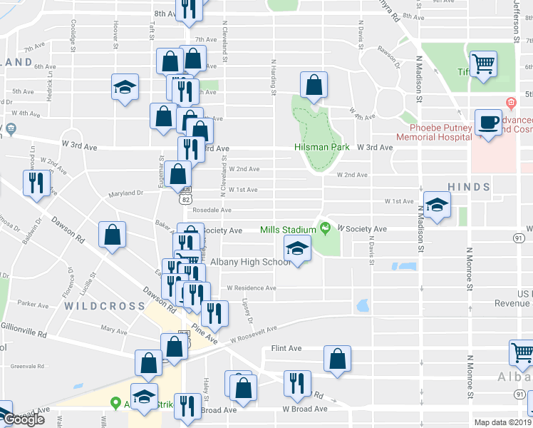 map of restaurants, bars, coffee shops, grocery stores, and more near 902 Rosedale Avenue in Albany