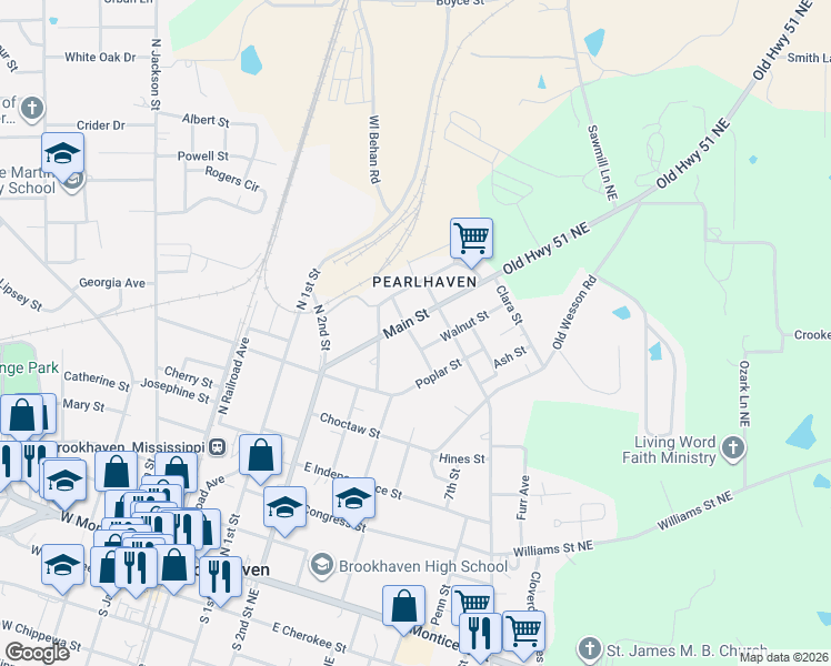 map of restaurants, bars, coffee shops, grocery stores, and more near 101 School Street in Brookhaven