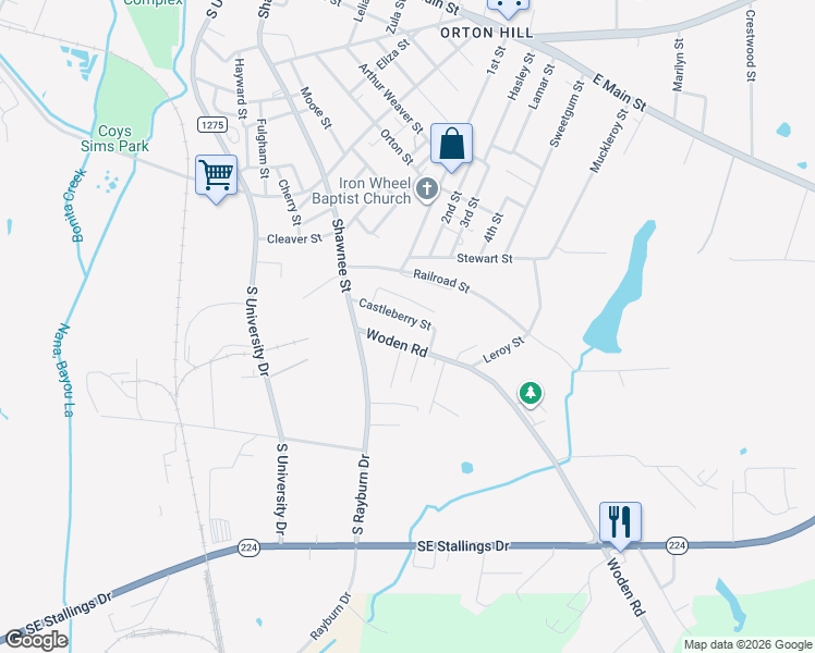 map of restaurants, bars, coffee shops, grocery stores, and more near 1708 Castleberry Street in Nacogdoches