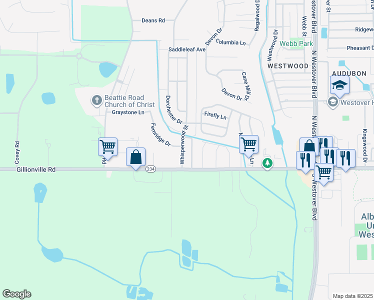 map of restaurants, bars, coffee shops, grocery stores, and more near 1607a Whisperwood Street in Albany