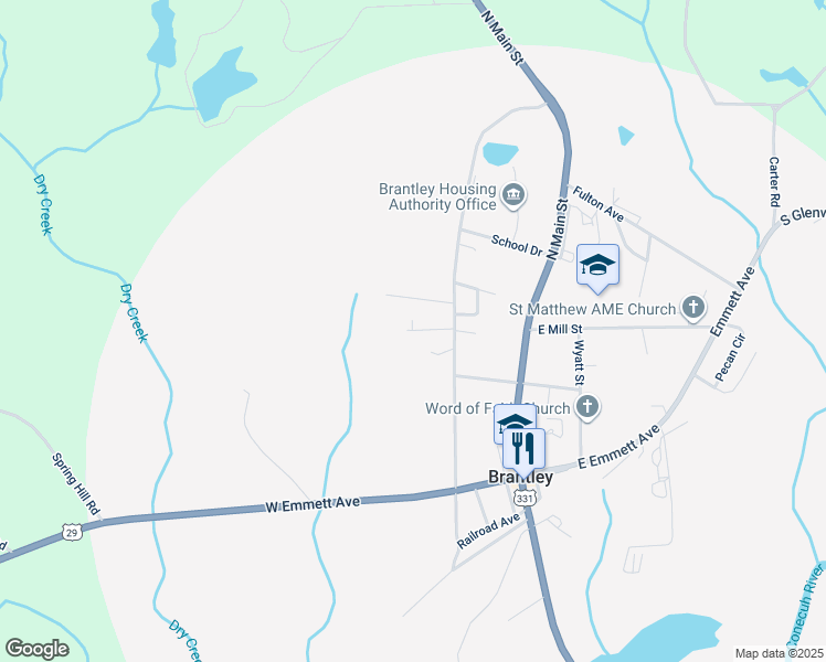 map of restaurants, bars, coffee shops, grocery stores, and more near 198 Diane Drive in Brantley