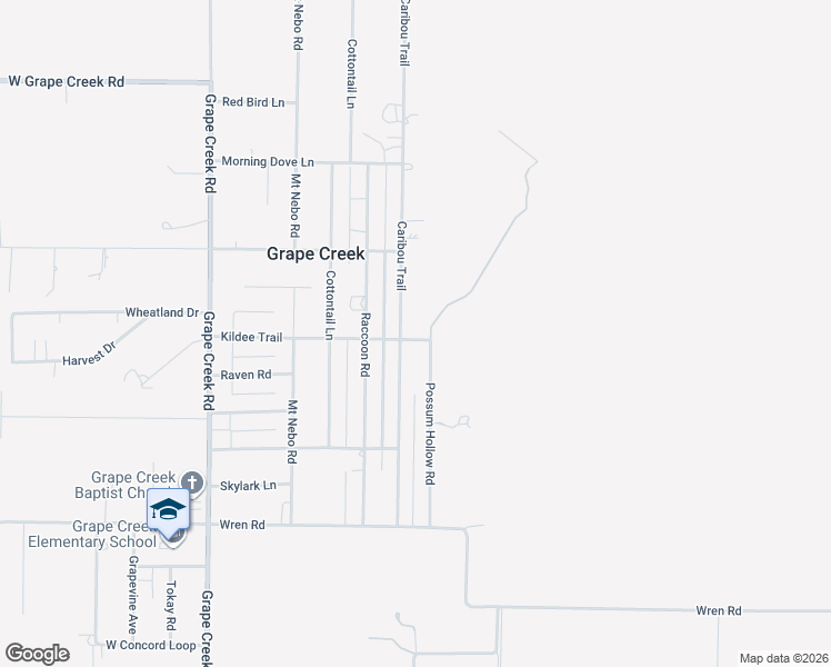 map of restaurants, bars, coffee shops, grocery stores, and more near 7342 Kildee Trail in Grape Creek