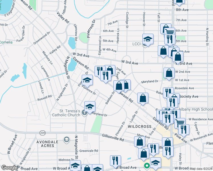 map of restaurants, bars, coffee shops, grocery stores, and more near in 