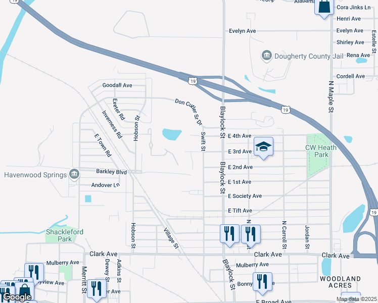 map of restaurants, bars, coffee shops, grocery stores, and more near 1006 Blakely Court in Albany