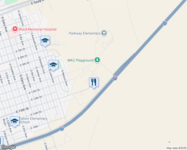 map of restaurants, bars, coffee shops, grocery stores, and more near 1718 East 14th Street in Monahans