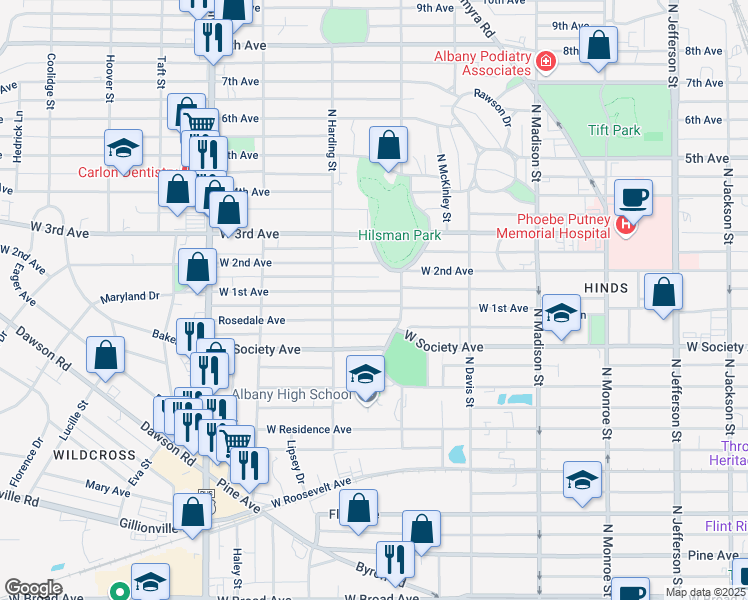 map of restaurants, bars, coffee shops, grocery stores, and more near 817 West 1st Avenue in Albany