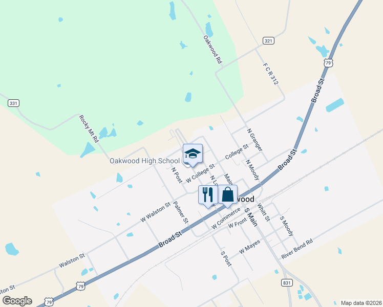 map of restaurants, bars, coffee shops, grocery stores, and more near 728 Love Street in Oakwood