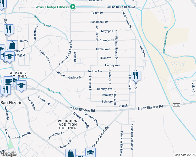 map of restaurants, bars, coffee shops, grocery stores, and more near 490 Fulbrook Avenue in San Elizario