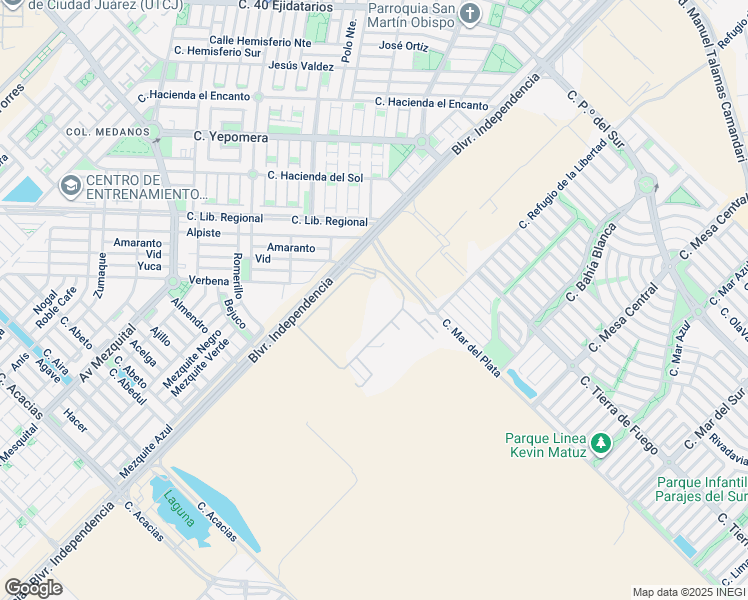 map of restaurants, bars, coffee shops, grocery stores, and more near 3550 Bulevar Independencia in Juárez