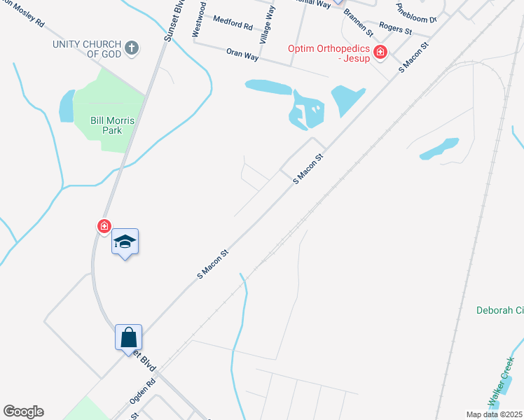 map of restaurants, bars, coffee shops, grocery stores, and more near 1656 South Macon Street in Jesup